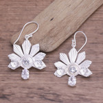 Cubic zirconia dangle earrings, 'Balinese Kepetan' - Sterling Silver and Cubic Zirconia Balinese Dangle Earrings
