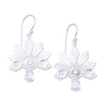 Cubic zirconia dangle earrings, 'Balinese Kepetan' - Sterling Silver and Cubic Zirconia Balinese Dangle Earrings