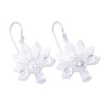 Cubic zirconia dangle earrings, 'Balinese Kepetan' - Sterling Silver and Cubic Zirconia Balinese Dangle Earrings