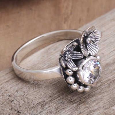 Cubic zirconia cocktail ring, 'Godly Flower' - Sterling Silver and Cubic Zirconia Floral Cocktail Ring