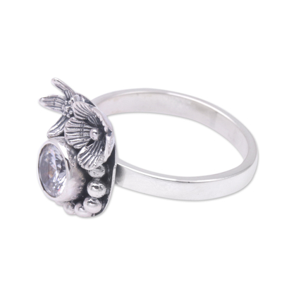 Cubic zirconia cocktail ring, 'Godly Flower' - Sterling Silver and Cubic Zirconia Floral Cocktail Ring