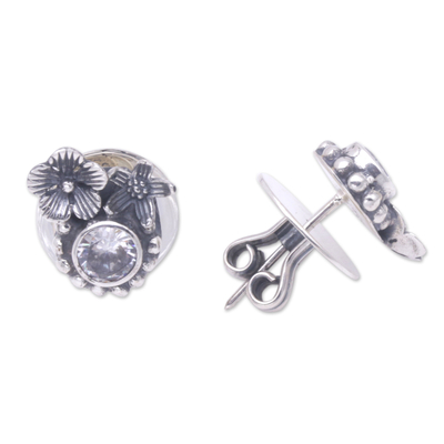 Knopfohrringe mit Zirkonia - Ohrringe mit Blumenknöpfen aus Sterlingsilber und Zirkonia