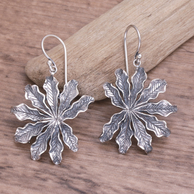 Sterling silver dangle earrings, 'Sugar Palm' - Balinese Sterling Silver Dangle Earrings with Palm Leaves