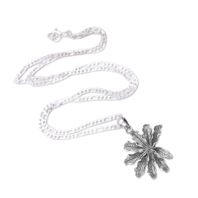Sterling silver pendant necklace, 'Sugar Palm' - Balinese Sterling Silver Pendant Necklace with Palm Leaves