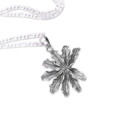 Sterling silver pendant necklace, 'Sugar Palm' - Balinese Sterling Silver Pendant Necklace with Palm Leaves