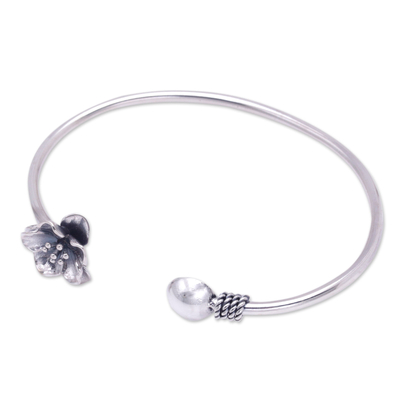 Sterling silver cuff bracelet, 'Floral Lineage' - Handmade Floral Sterling Silver Cuff Bracelet from Bali