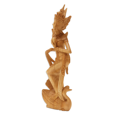 Wood sculpture, 'Sage Saraswati' - Hand-Carved Crocodile Wood Saraswati Sculpture from Bali