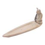 Wood incense holder, 'Meditating Feline' - Wood Incense Holder with Cat Hand-Carved in Bali