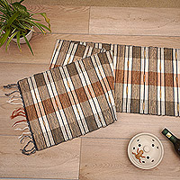 Cotton blend table runner, 'Checkered Colors'