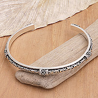 Sterling silver cuff bracelet, 'Adventure in Bali' - Sterling Silver Cuff Bracelet with Borobudur Pattern