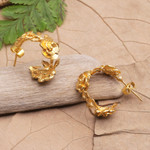 Gold-plated half-hoop earrings, 'Aura of the Golden Flower' - 22k Gold-Plated Half-Hoop Earrings with Floral Details