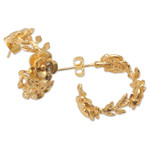 Gold-plated half-hoop earrings, 'Aura of the Golden Flower' - 22k Gold-Plated Half-Hoop Earrings with Floral Details
