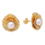 Gold-plated cultured pearl button earrings, 'Pearly Lotus' - 22k Gold-Plated Button Earrings with Cultured Pearls