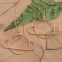 Gold-plated dangle earrings, 'Golden Saturn' - 22k Gold-Plated Saturn Dangle Earrings from Bali