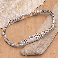 Men's sterling silver pendant bracelet, 'Infinity Symbol' - Balinese Handcrafted Men's Bracelet with Infinity Pendant