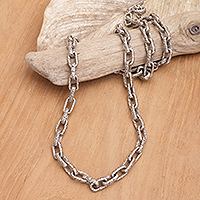 Men's sterling silver chain necklace, 'Luminous Chains' - Balinese Handcrafted Men's Chain Necklace