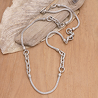 Sterling silver chain necklace, 'Distance Rings' - Handcrafted Sterling Silver Chain Necklace from Bali