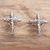 Sterling silver button earrings, 'Cross the Line' - Balinese Handcrafted Cross Button Earrings
