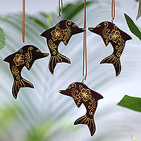 Featured review for Wood ornaments, Morning Dolphins (Set of 4)