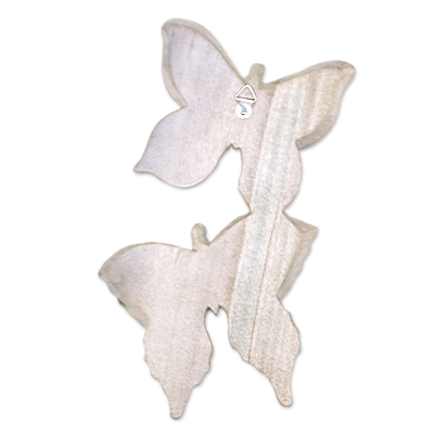 Wood wall art, 'Fly Butterfly' - Balinese Hibiscus Wood Wall Art with Hand-Carved Butterflies