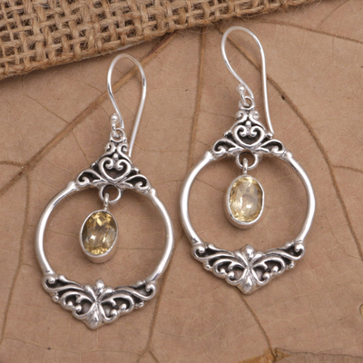 Citrine dangle earrings, 'Daylight Miracle' - Citrine and Sterling Silver Dangle Earrings Crafted in Bali
