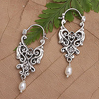Cultured pearl hoop earrings, 'White Soul'