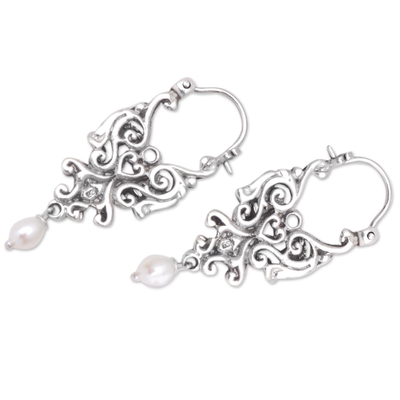 Aretes de perlas cultivadas - Aretes de Plata de Ley y Perlas Cultivadas con Espirales