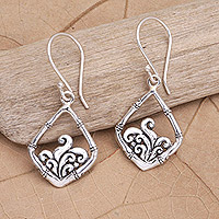 Sterling silver dangle earrings, 'Bamboo Diamonds' - Diamond-Shaped Sterling Silver Dangle Earrings from Bali