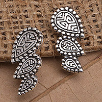 Sterling silver ear climber earrings, 'Cultural Drops' - Traditional Ear Climber Earrings Made from Sterling Silver