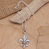 Men's sterling silver pendant necklace, 'Original Fleur de Lys' - Men's Sterling Silver Fleur de Lys Pendant Necklace