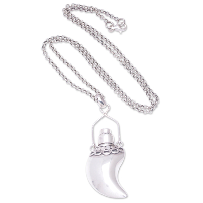 Men's amethyst pendant necklace, 'Aromatic Fang' - Men's Sterling Silver Pendant Necklace with Faceted Amethyst