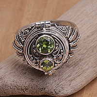 Peridot locket ring, 'Peace Box' - Sterling Silver Peridot Locket Ring from Bali