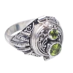 Peridot locket ring, 'Peace Box' - Sterling Silver Peridot Locket Ring from Bali