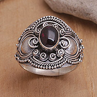 Garnet cocktail ring, 'Majestic Red Love' - Sterling Silver and Garnet Cocktail Ring from Bali