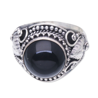 Onyx cocktail ring, 'Majestic Vitality' - Onyx Sterling Silver Cocktail Ring from Bali