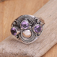 Amethyst cocktail ring, 'Majestic Queen' - Sterling Silver Amethyst Cocktail Ring from Bali