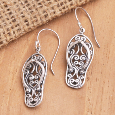 Sterling Silver Dangle Earrings with Balinese Sandals - Balinese Beach
