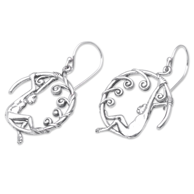 Sterling silver dangle earrings, 'Mystic Monkey' - Sterling Silver Dangle Earrings with Monkeys