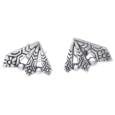 Sterling Silver Button Earrings with Butterfly Wings