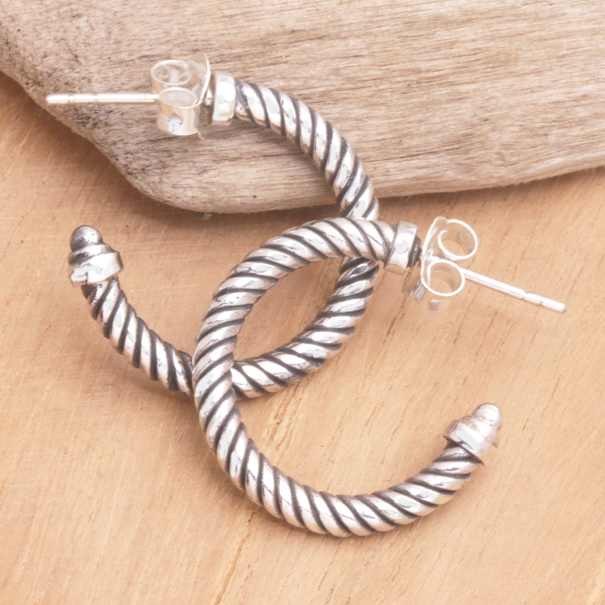 Sterling Silver Half-Hoop Earrings from Bali - Spiral Love