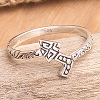 Sterling silver band ring, 'Flexible Arrow' - Sterling Silver Arrow Band Ring with Balinese Details