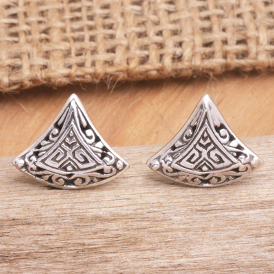 Sterling silver button earrings, 'Balinese Enchantment' - Sterling Silver Button Earrings Crafted in Bali