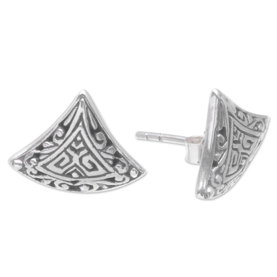 Sterling silver button earrings, 'Balinese Enchantment' - Sterling Silver Button Earrings Crafted in Bali