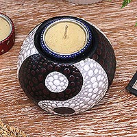 Ceramic tealight candle holder, 'Yin Yang' - Ceramic Yin Yang Tealight Candle Holder from Indonesia