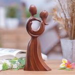 Wood statuette, 'Valentine Dance' - Abstract Lovers Wood Statuette Hand Carved in Indonesia