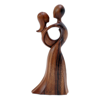 Wood statuette, 'Valentine Dance' - Abstract Lovers Wood Statuette Hand Carved in Indonesia