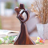 Wood statuette, 'Anniversary Dance' - Lovers Dance Wood Sculpture Hand Carved in Indonesia