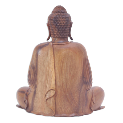Escultura de madera - Escultura de Buda de madera de suar tallada a mano con gesto de Mudra