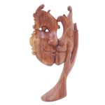 Wood sculpture, 'Lovely Sisterhood' - Suar Wood Brown Sculpture Hand-Carved in Bali