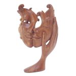 Wood sculpture, 'Lovely Sisterhood' - Suar Wood Brown Sculpture Hand-Carved in Bali